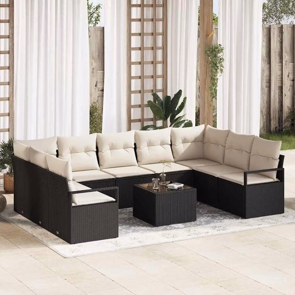 Maison Exclusive - Set di divani da esterno, 10 pezzi, colore nero [Materiale sintetico]: rattan sintetico