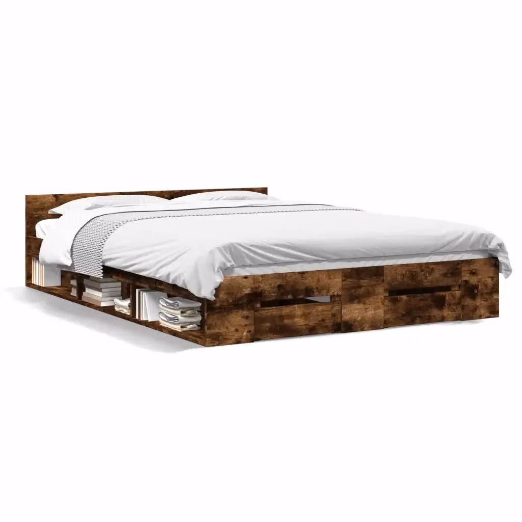 vidaXL Giroletto con Cassetti in Legno Multistrato Rovere Fumo L: 120 cm, P: 200 cm – 2