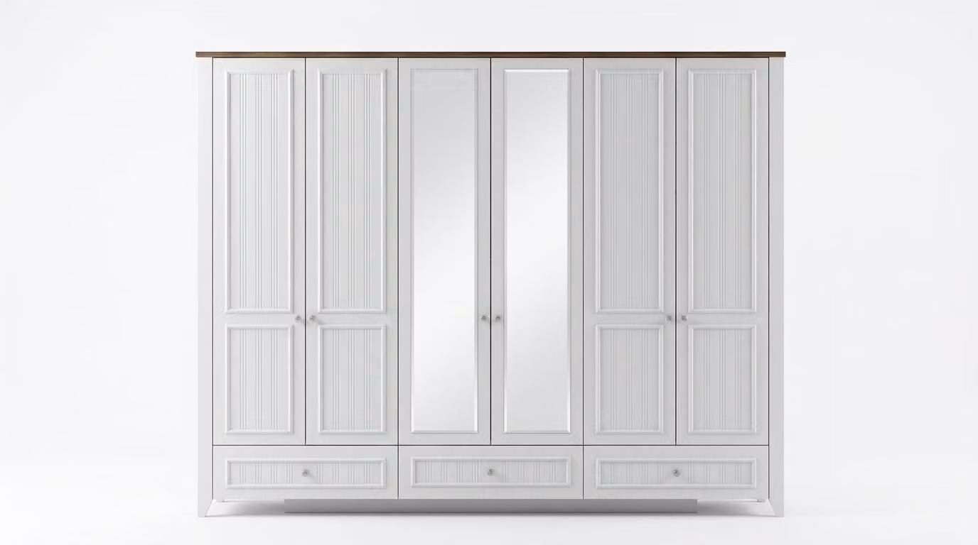 Armadio robusto da camera da letto, colore bianco, con ante in vetro