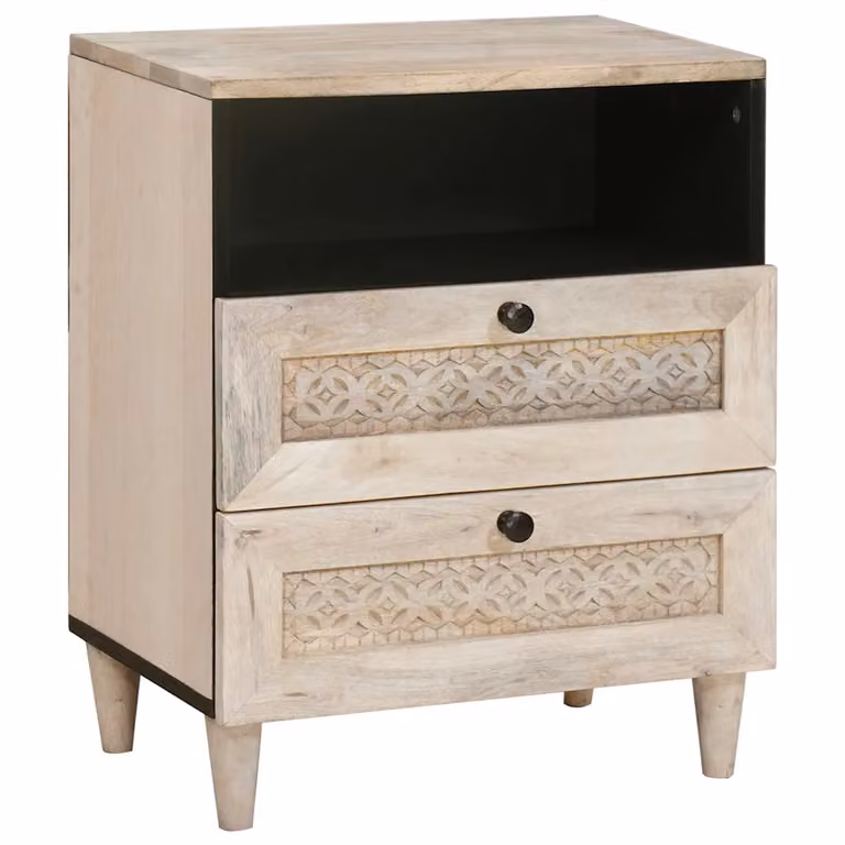 Armadio da notte vidaXL in legno di acacia e mango bianco stile rustico L 50 cm x P 33 cm x H 62 cm