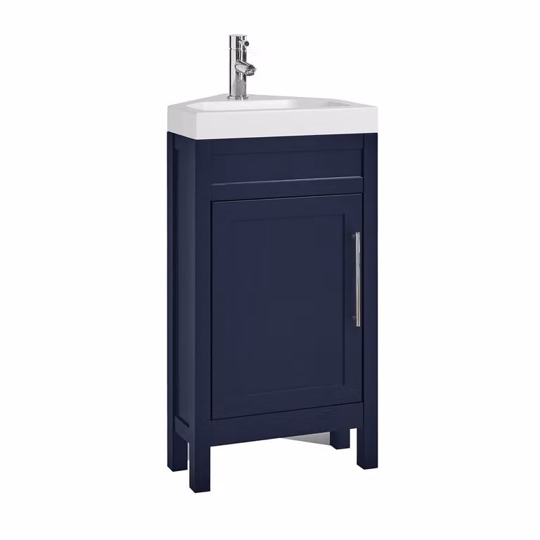 Mobile Bagno Angolare Blu Marino da 450mm con Lavabo e Maniglia Moderna con Barra a T Cromata - Warwick