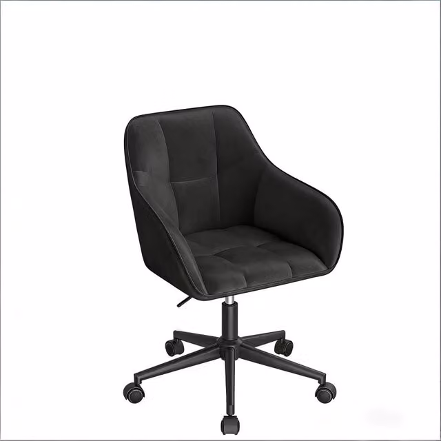 Sedia da ufficio girevole con altezza regolabile e braccioli ergonomici, in velluto e metallo, nero