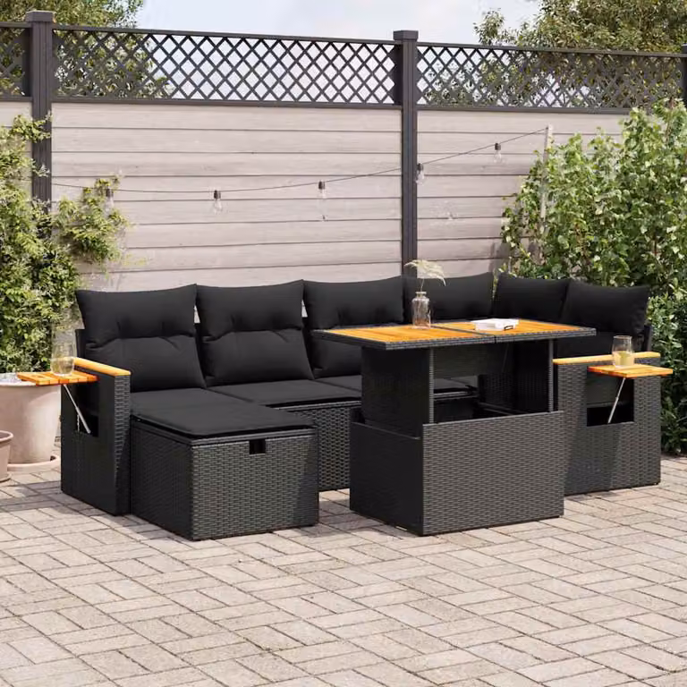 Maison Exclusive - Set da giardino 8 pezzi con cuscini in polyrattan nero