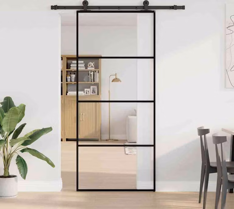 Porta Scorrevole con Ferramenta 90x205cm Vetro ESG Alluminio