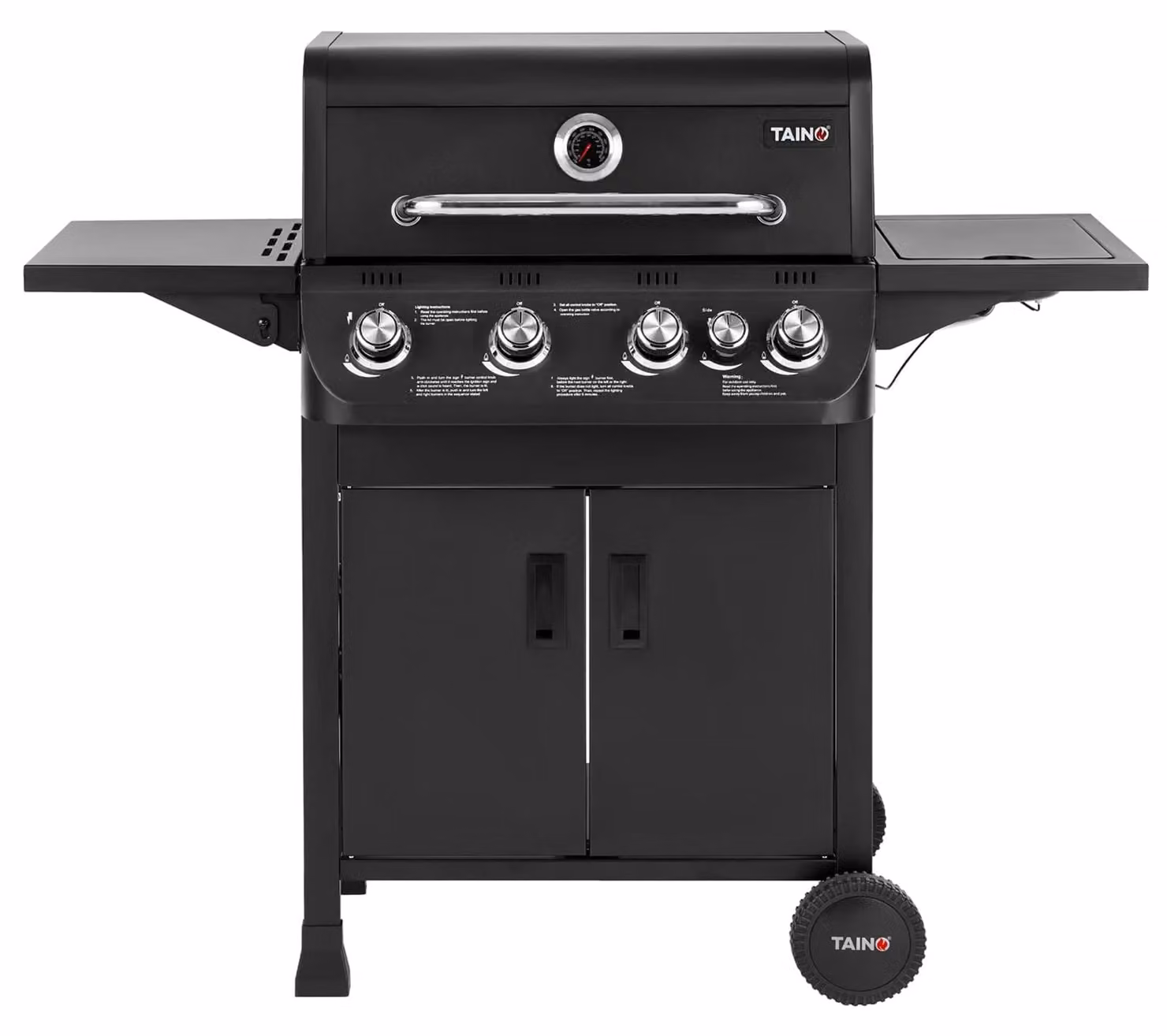 Barbecue a gas carrello - Griglia a 4 bruciatori - Bruciatore laterale - Griglia 60 x 34 cm - Acciaio inox