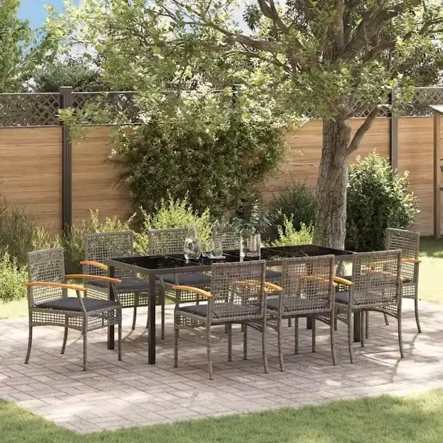 Set da Pranzo per Giardino 9 pz Grigio e Nero Rattan 3380826