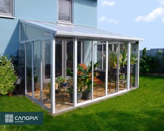 Pergola Chiusa Palram San Remo in Alluminio Bianco con Copertura in Policarbonato Trasparente L: 4.4 m, P: 3 m