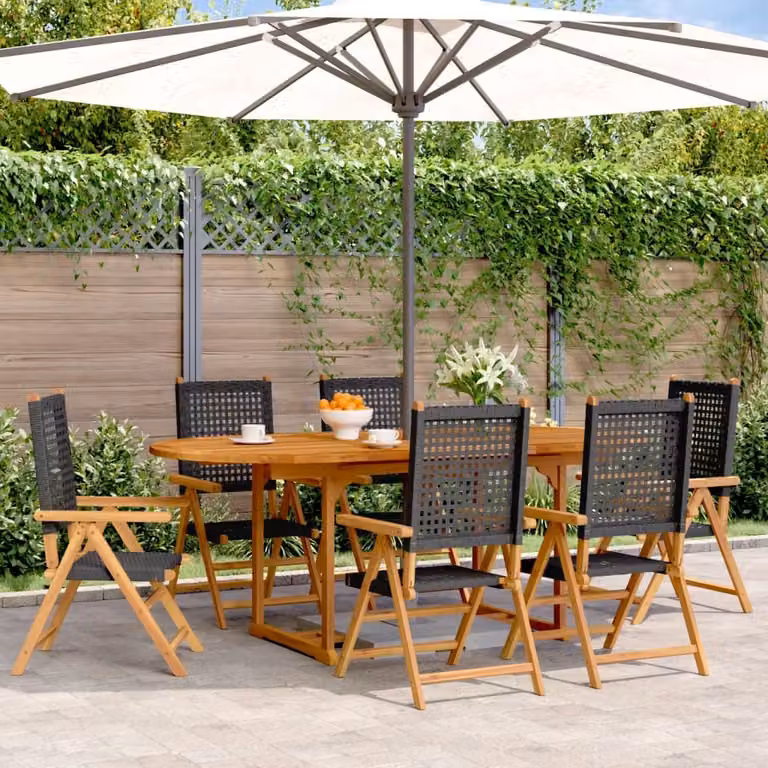 Maison Exclusive - Set da pranzo da giardino a 7 pezzi in rattan sintetico e legno massello nero