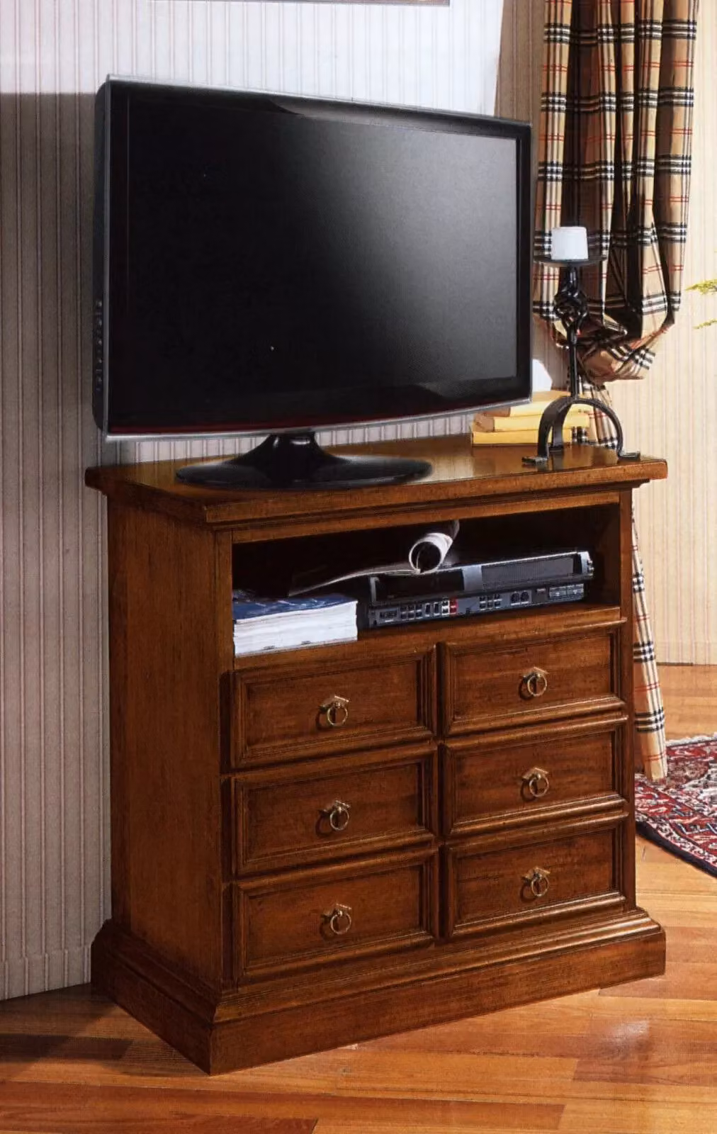 Porta TV classico Mobili 2G con 6 cassetti e 1 vano in legno color noce L: 83 cm, P: 47 cm, H: 84 cm – 1