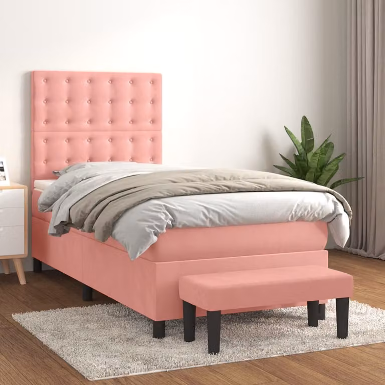 vidaXL Giroletto a Molle con Materasso Rosa in Velluto L/P/H: 200 x 90 x 128 cm