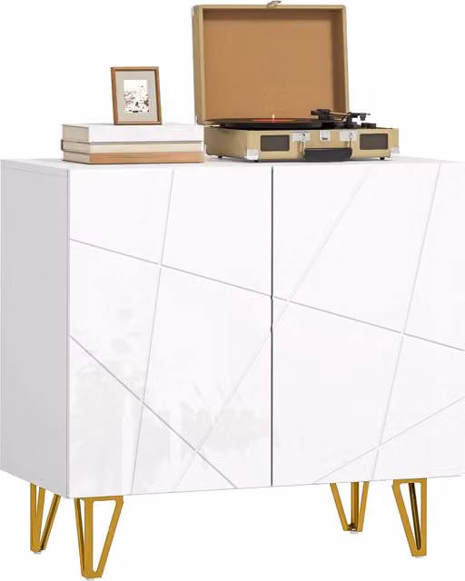 Mobile Ingresso Minimal con Ante e Ripiani Bianco Lucido L 80 x P 40 x H 75 cm