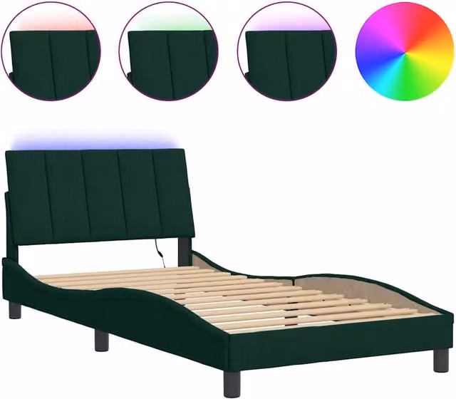 Letto singolo Hanko in velluto verde scuro con illuminazione LED e porta USB, L 100 x P 200 cm – 1
