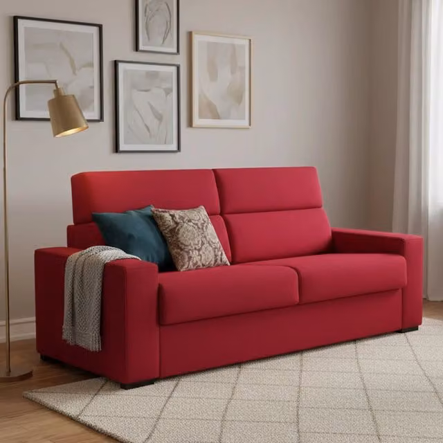 Divano Letto 3 Posti DMORA Rosso con Rivestimento Sfoderabile in Tessuto e Struttura in Legno Made in Italy L: 220 cm, P: 95 cm