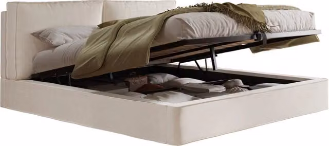 Letto matrimoniale 180x200 con contenitore idraulico， rete a doghe e testiera imbottita in velluto beige per camera da letto moderna， senza materasso