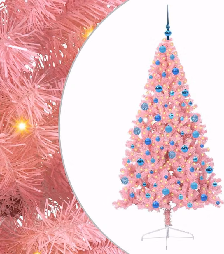 Albero di Natale artificiale con luci integrate Rosa 180 cm PVC
