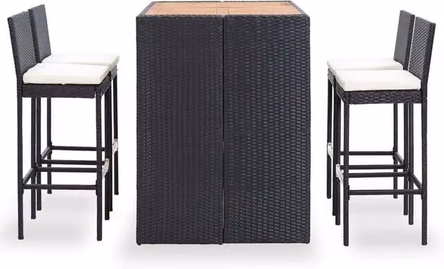 Set da Bar da Giardino 5 pz Polyrattan e Legno di Acacia Nero 49564