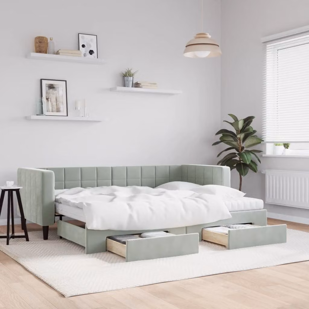 vidaXL Divano Letto con Cassetti in Velluto Grigio Chiaro L: 200 cm, P: 80 cm