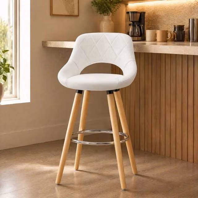 Sgabello da Bar in Legno Massello con Rivestimento in Pelle Sintetica 91 cm Altezza