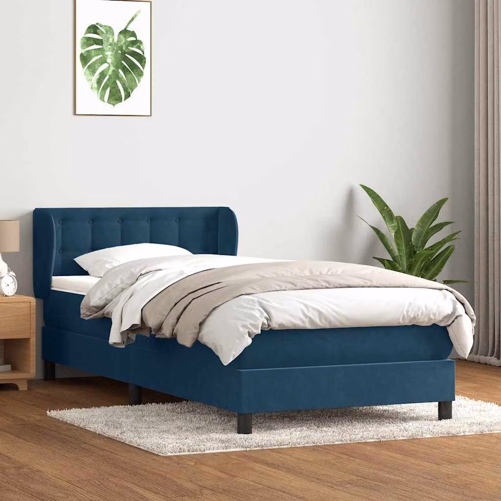 vidaXL Giroletto a Molle Ibrido con Materasso in Velluto Blu Scuro e Bianco L: 80 cm, P: 223 cm, H: 83 cm