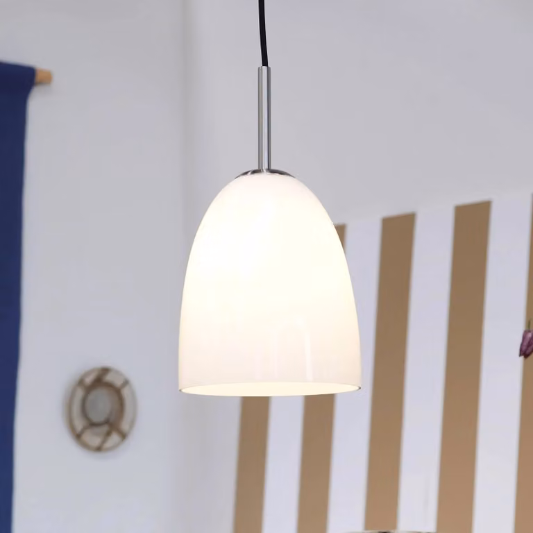 Dyberg Larsen Lampada a sospensione in vetro Jazz, dimmerabile, Bianco / Opale, Soggiorno / Sala da pranzo, Vetro, Design, Lampada a sospensione