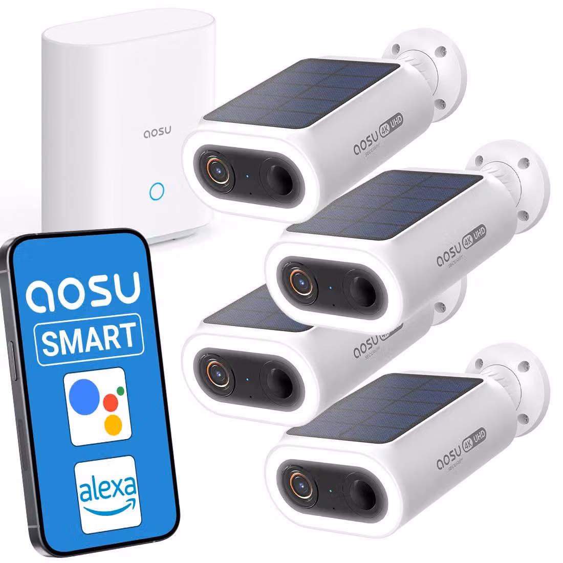 Set di 4 telecamere solari + stazione di ricarica da 32 GB Aosu P1 SE SL-C8E-4H