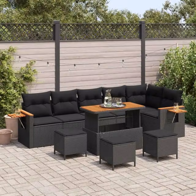 Set Divano da Giardino 12 pz 8-Numero di posti Nero polyrattan 3365149