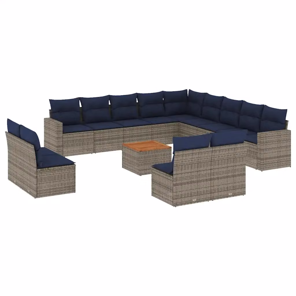 Set di divani da giardino a forma di U vidaXL in polyrattan grigio con cuscini e tavolino da esterno – 2