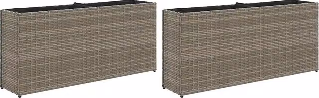 Cassetta per fiori con 2 vasi in polyrattan grigio per giardino L: 90 cm, P: 20 cm, H: 40 cm – 1