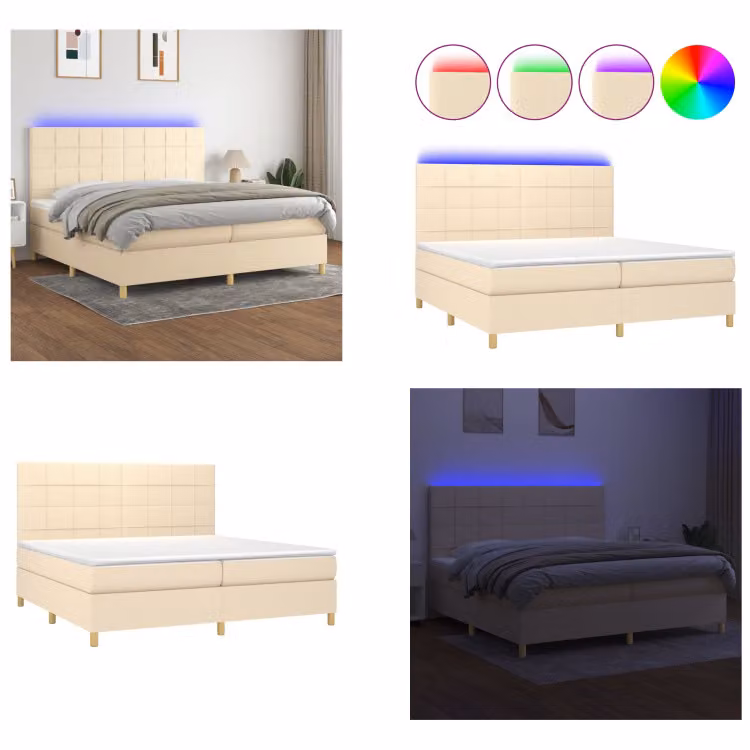 vidaXL Letto a molle con materasso e LED in tessuto crema 200x200 cm - Letto a molle - Boxspringbetten - Bett - Schlafzimmermöbel