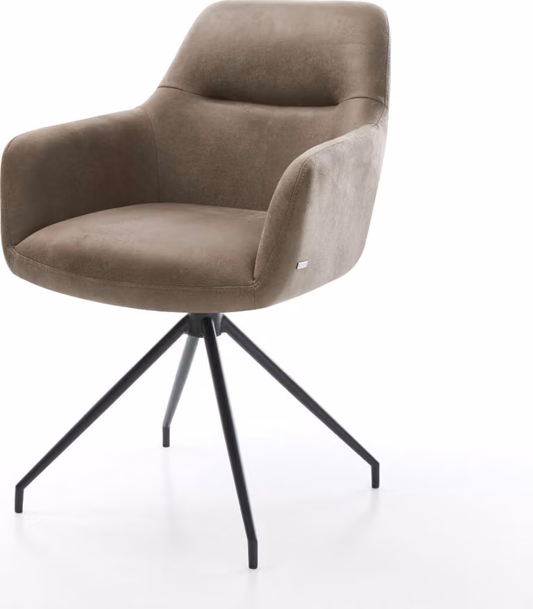 DELIFE Sedia da pranzo Pejo-Flex Microfibra Taupe Vintage Struttura a croce conica Nero Molle insacchettate