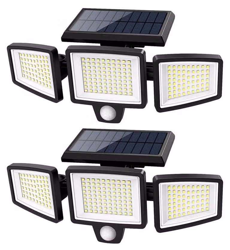 Set di 2 lampade solari LED per esterno, con 210 LED, 2500 lumen, grado di protezione IP65, sensore di movimento, adatte per l'illuminazione di pareti, giardini, ecc. Batteria da 2400mAh. Resistenti alle intemperie, colore nero