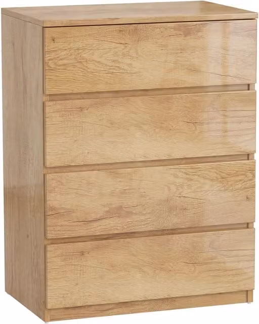 Cassettiera XYLO con 4 cassetti senza maniglie in legno naturale marrone L: 60 cm, P: 40 cm, H: 80 cm