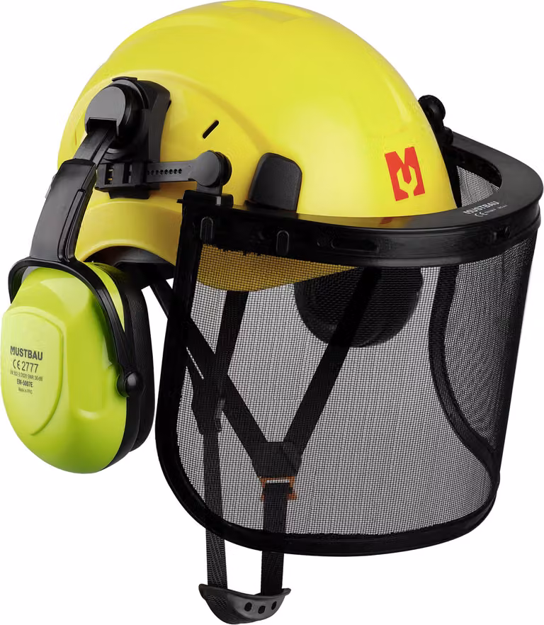 Set di elmetti di sicurezza MUSTBAU - EN397 con protezioni per le orecchie e visiera in rete - Fascia regolabile da 53 a 63 cm - Ideale per silvicoltura, cantieri e servizi