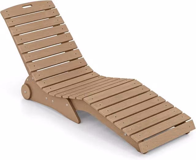 Lettino prendisole da giardino con ruote impermeabile design ergonomico a curva a S, Lettino sdraio per spiaggia e piscina Marrone