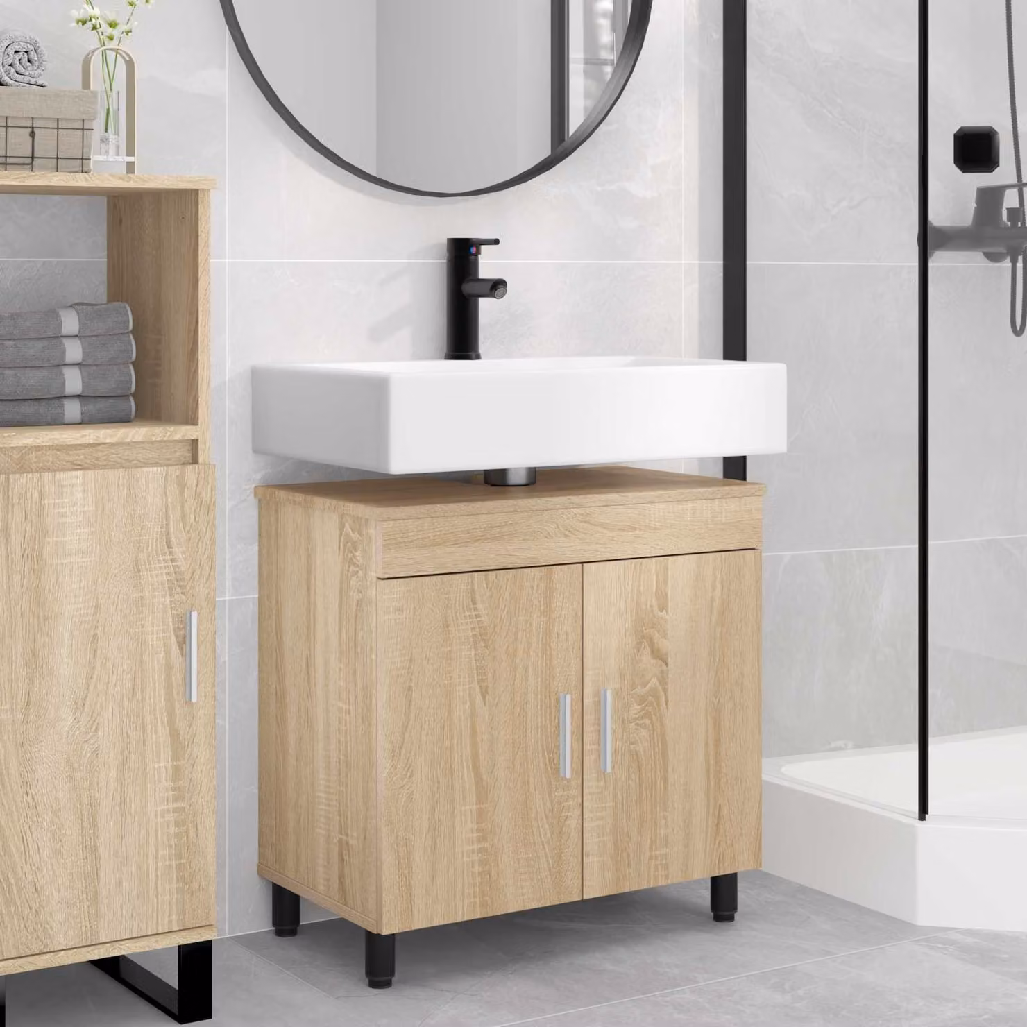 Mobiletto da bagno moderno vidaXL in legno marrone con ante a battente e ripiani interni L/P/H: 60 x 35 x 60 cm