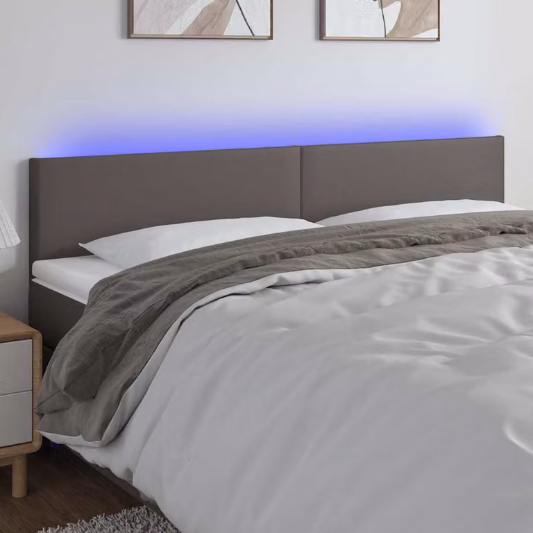 Testiera per letto vidaXL in similpelle grigia con illuminazione LED e porta di ricarica USB, L: 160 cm, P: 5 cm, H: 78-88 cm
