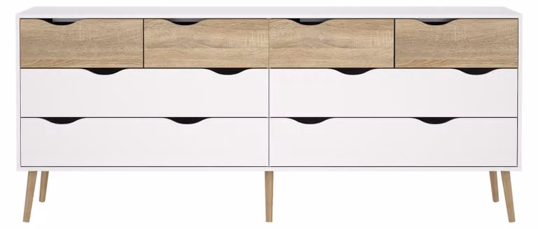 Calicosy - Comò doppio 8 cassetti bianco e rovere decorativo L195,7 cm - BILLUND
