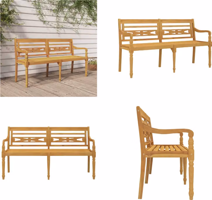 vidaXL Panca Batavia 150 cm in teak massiccio - Panca Batavia - Panche Batavia - Panca da giardino - Panca