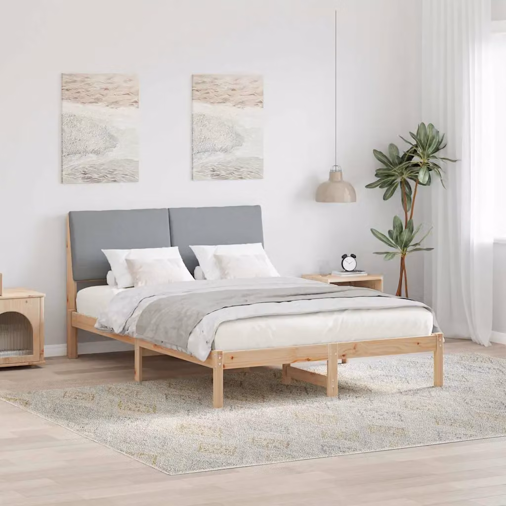 Struttura del letto moderna vidaXL in legno di pino con doghe fisse, marrone e grigio chiaro, L/P/H: 200 x 150 x 93,5 cm – 1