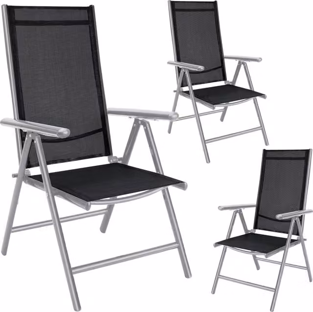 Set di 3 sedie da giardino Bern Casaria in alluminio e plastica, colore argento e nero, design moderno
