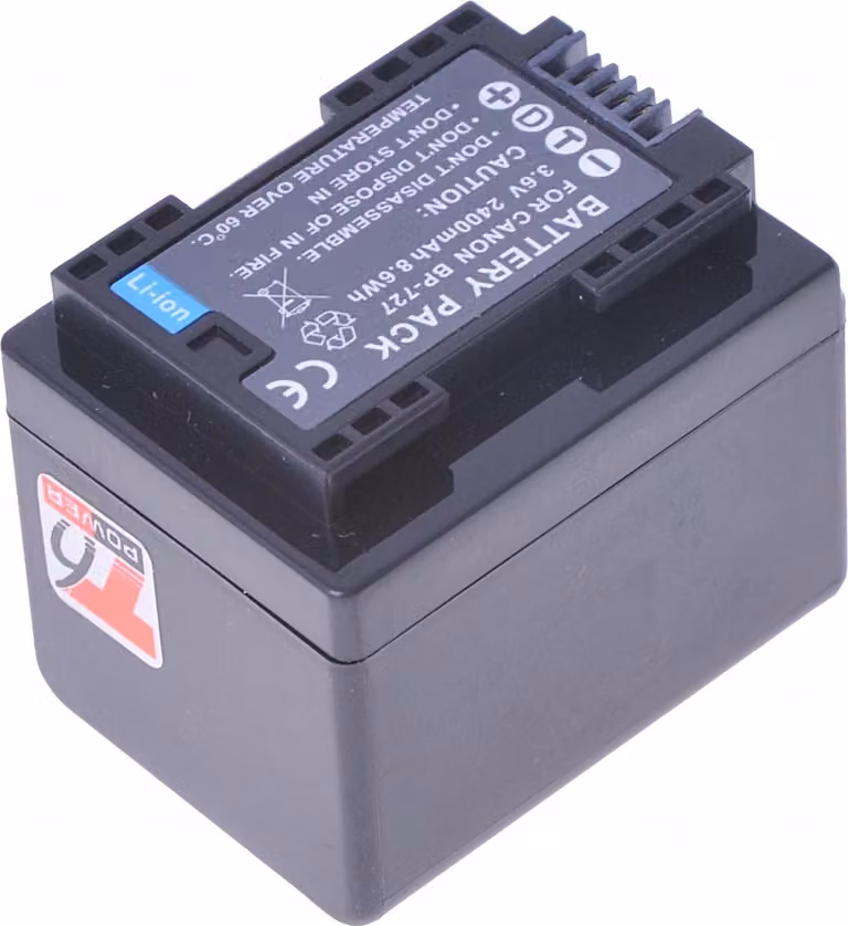 Akku T6 power Canon BP-727, 2400mAh, 8,6Wh, nero