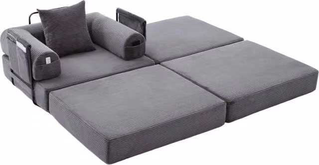Poltrona modulare in corduroy con poggiapiedi, struttura in metallo stabile, imbottitura spessa e design ergonomico, colore soft