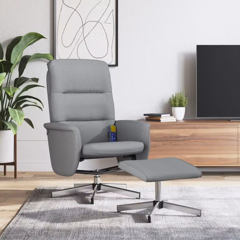 Maison Exclusive - Poltrona massaggiante con poggiapiedi, rivestita in tessuto color grigio chiaro