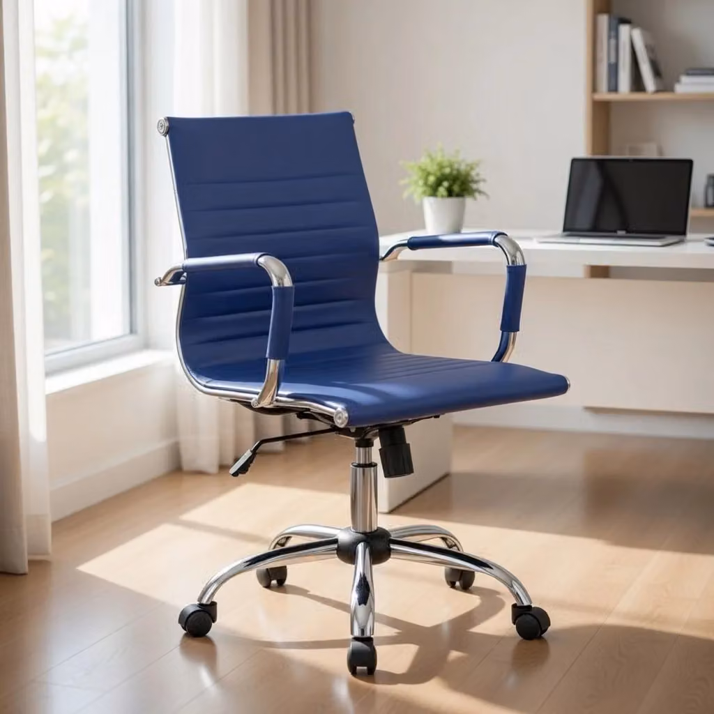 Sedia Poltrona Direzionale da Ufficio Tosini Dallas in Similpelle Blu con Braccioli e Ruote – 2