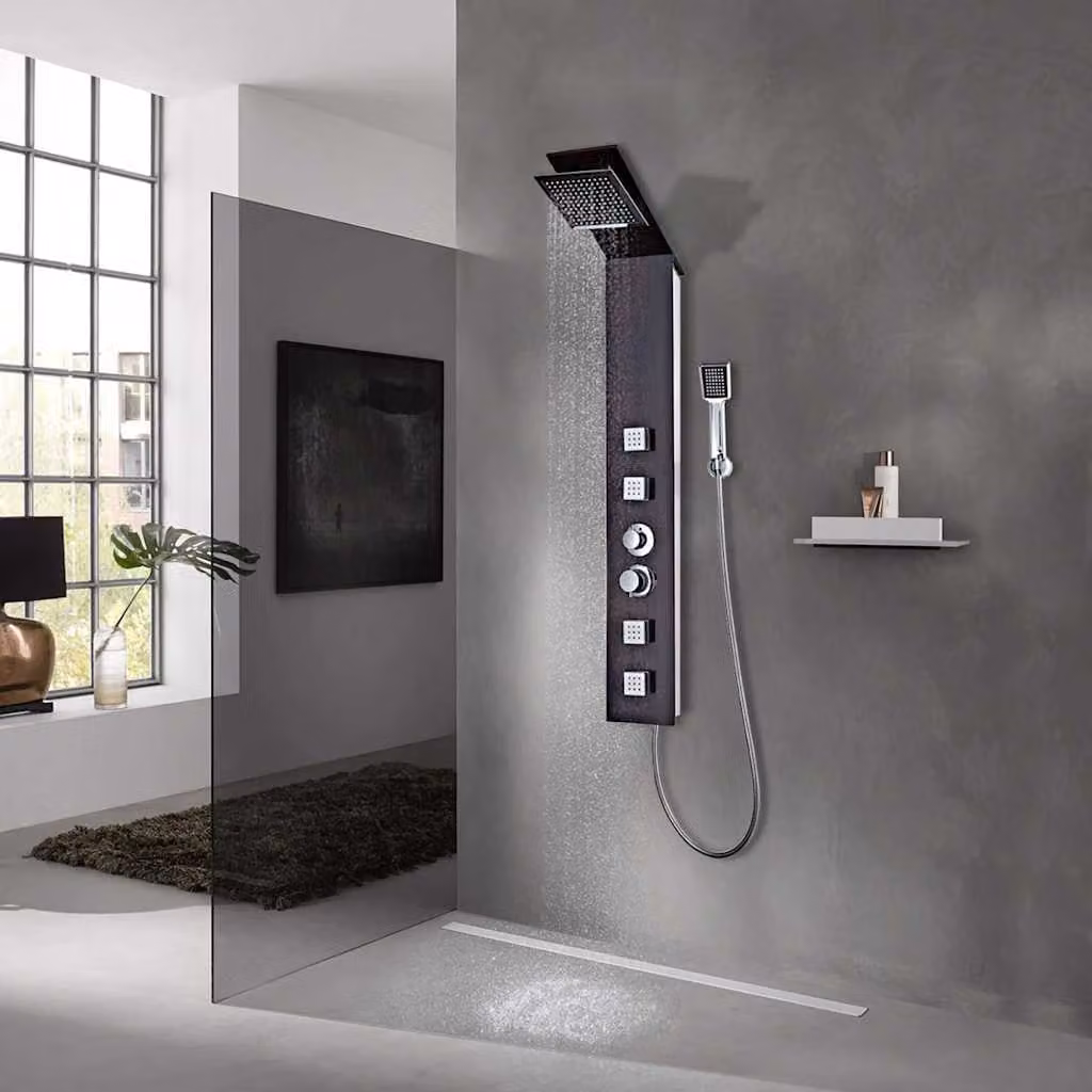 vidaXL Sistema Pannello Doccia in Vetro Colorato Marrone H: 133 cm, L: 42 cm, P: 18 cm – 1