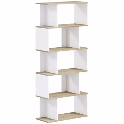 HOMCOM Scaffale 5 ripiani, libreria geometrica a forma di S, alto, bianco