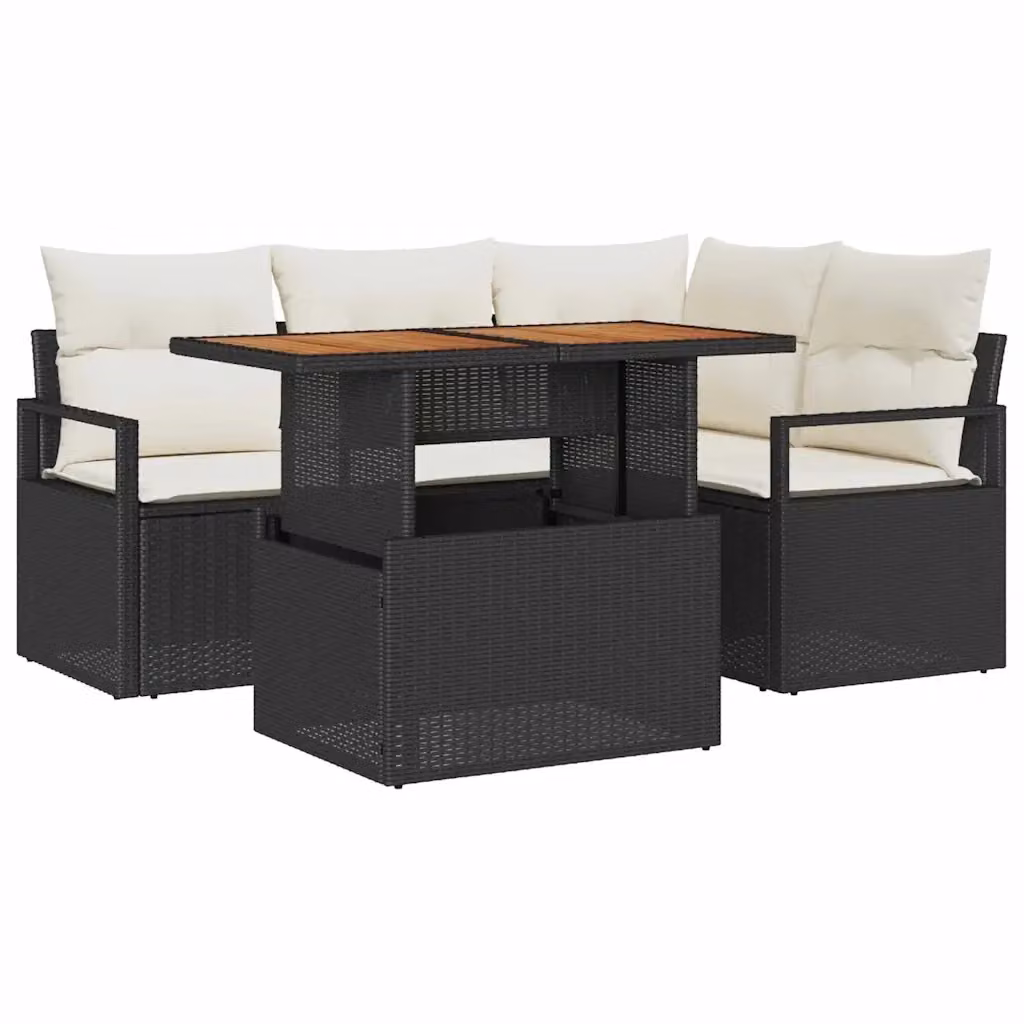 Set da giardino vidaXL in polyrattan e legno di acacia da 5 pezzi, colore nero e beige – 2