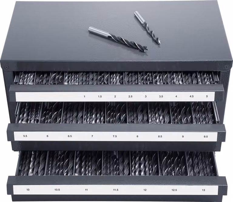 SucceBuy - Dispenser per punte da trapano - armadietto, dispenser per punte da trapano a tre cassetti - organizzatore - armadietto per punte da trapano da 1 mm a 13 mm, acciaio - Dispenser per punte da trapano - organizzatore - armadietto con etichette