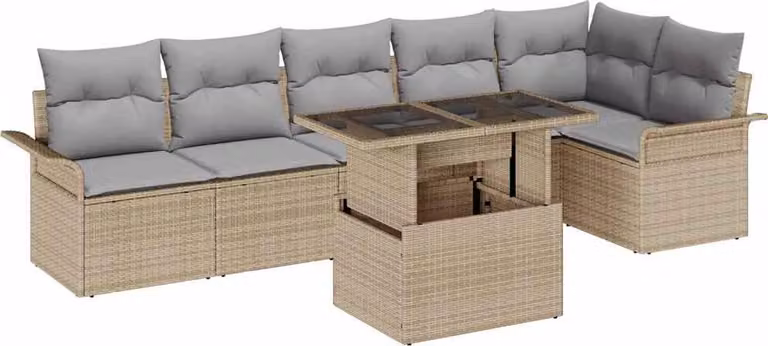 Set Divano da Giardino con cuscino 7 pcs Beige polyrattan