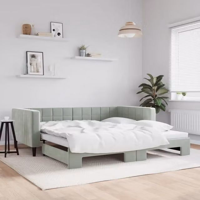 Divano Letto con Letto Estraibile-Sofa Letto-Daybed Grigio Chiaro 100x200 Velluto 279931